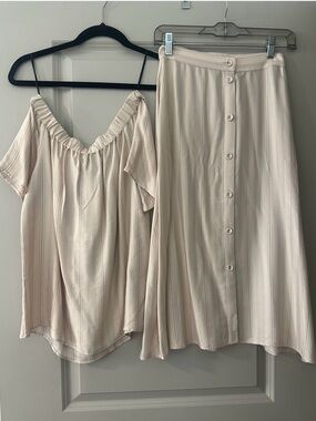 NWT Cream Button-Front Midi Skirt with Matching Off-Shoulder Top